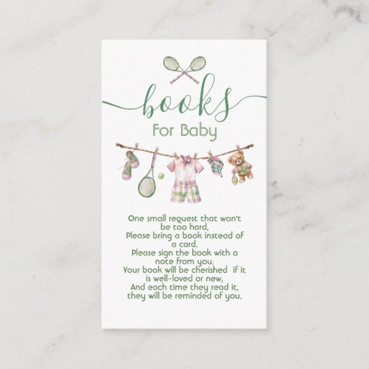 テニス名門私立校風のボーイのベビー用物干し本 エンクロージャーカード (正面)