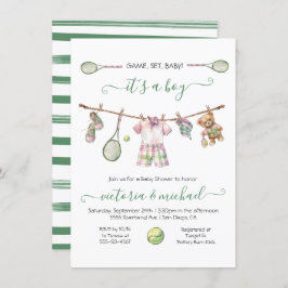 テニス名門私立校風のボーイ赤ちゃんシャワー 招待状