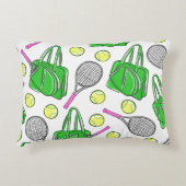 テニス名門私立校風のラケット緑のパターン アクセントクッション (正面)