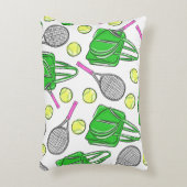 テニス名門私立校風のラケット緑のパターン アクセントクッション (正面(垂直))