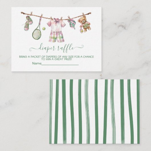 テニス名門私立校風の物干しオムツラッフルカード エンクロージャーカード (正面/裏面)