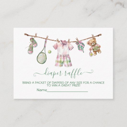 テニス名門私立校風の物干しオムツラッフルカード エンクロージャーカード (正面)