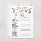 テニス名門私立校風の物干しベビー単語スクランブル 招待状 (正面)