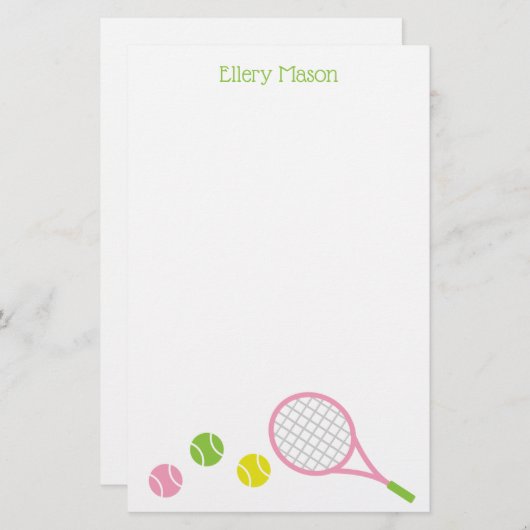 テニス名門私立校風の用パーソナライズされた文具 便箋 (正面/裏面)