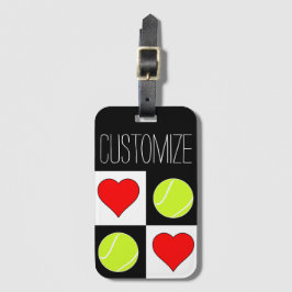 テニス女子かわいいテニスボールとハート柄 ラゲッジタグ