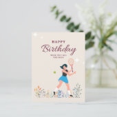 テニス女子プレーヤーの誕生日ポストカード ポストカード (スタンド正面)