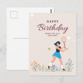 テニス女子プレーヤーの誕生日ポストカード ポストカード (正面/裏面)