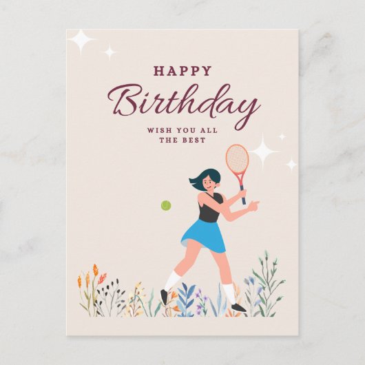 テニス女子プレーヤーの誕生日ポストカード ポストカード (正面)