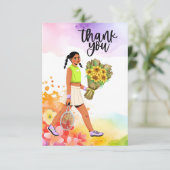 テニス女性の花付き選手 サンキューカード (スタンド正面)