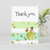 テニス女性プレーヤーはラケットとボールを保持する サンキューカード (スタンド正面)