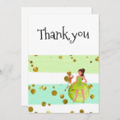 テニス女性プレーヤーはラケットとボールを保持する サンキューカード (正面/裏面)