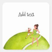 テニス女性プレーヤーはラケットとボールを保持する スクエアシール (正面)