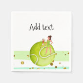 テニス女性プレーヤーはラケットとボールを保持する スタンダードカクテルナプキン (正面)