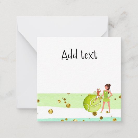 テニス女性プレーヤーはラケットとボールを保持する ノートカード (正面)