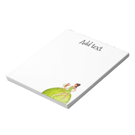 テニス女性プレーヤーはラケットとボールを保持する ノートパッド (回転)