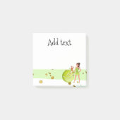 テニス女性プレーヤーはラケットとボールを保持する ポストイット (正面)