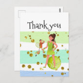 テニス女性プレーヤーはラケットとボールを保持する ポストカード (正面/裏面)