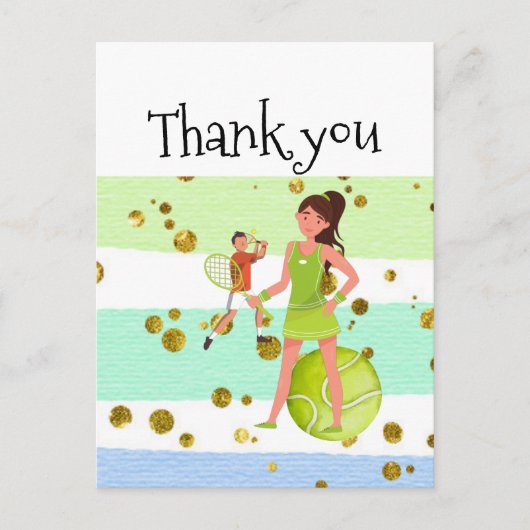 テニス女性プレーヤーはラケットとボールを保持する ポストカード (正面)