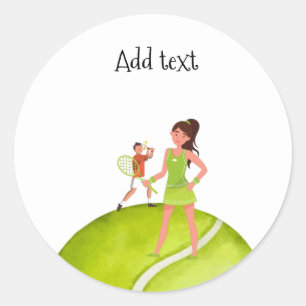 テニス女性プレーヤーはラケットとボールを保持する ラウンドシール