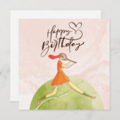 テニス女性プレーヤーハッピーバースデー水色 (正面/裏面)