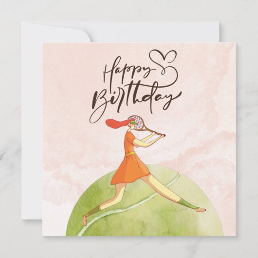 テニス女性プレーヤーハッピーバースデー水色 (正面)