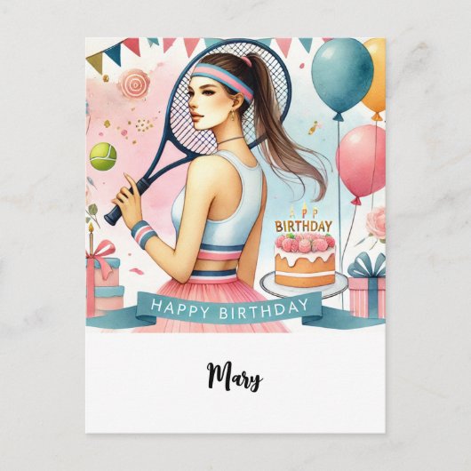 テニス女性選手(ハッピーバースデー語) ポストカード (正面)