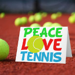 テニス好き シーズンカード<br><div class="desc">私はテニス遊が大好きだ。愛のOとして黄色のテニスボールとキュートなテニス選手クリスマスプレゼント。青と緑書の平和とテニス。</div>