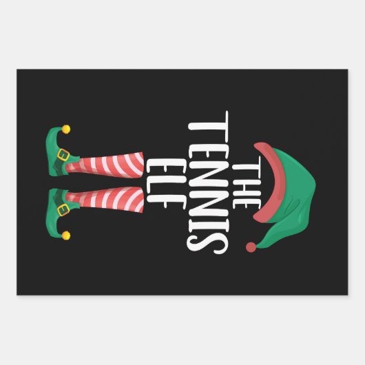 テニス小妖精や小人マッチングファミリーグループクリスマス ラッピングペーパーシート (正面)