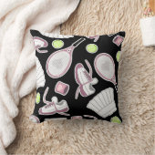 テニス愛パターンピンクおよび黒 クッション (ブランケット)