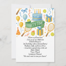 テニス愛好家をテーマにしたテニスの誕生日パーティー 招待状