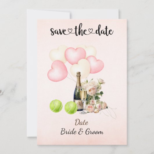 テニス日付を保存ウェディングパーティー招待状 招待状 (正面)