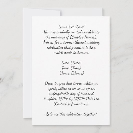テニス日付を保存ウェディングパーティー招待状 招待状 (裏面)