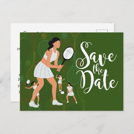テニス日付招待カードを保存 ポストカード (正面/裏面)