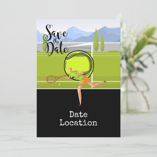 テニス日付招待カードを保存 招待状 (スタンド正面)