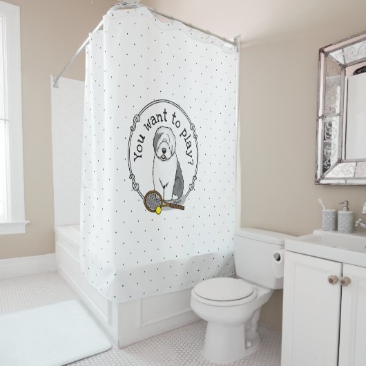 テニス旧英語シェプドッグ（グレー1）犬かわいい シャワーカーテン (インサイチュ)