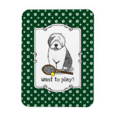 テニス旧英語シェプドッグ(グレー1)犬かわいい マグネット (縦)