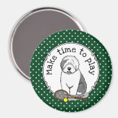 テニス旧英語シェプドッグ（グレー1）犬かわいい マグネット (正面/裏面)