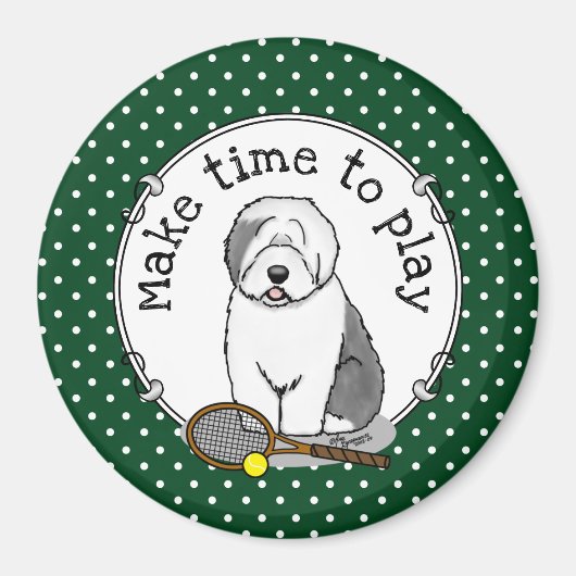 テニス旧英語シェプドッグ（グレー1）犬かわいい マグネット (正面)