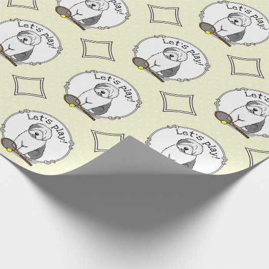 テニス旧英語シェプドッグ（グレー1）犬かわいい ラッピングペーパー (角)