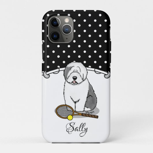 テニス旧英語シェプドッグ(グレー1)犬かわいい Case-Mate iPhoneケース (裏面)