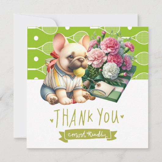 テニス犬とボールとプレゼント サンキューカード (正面)