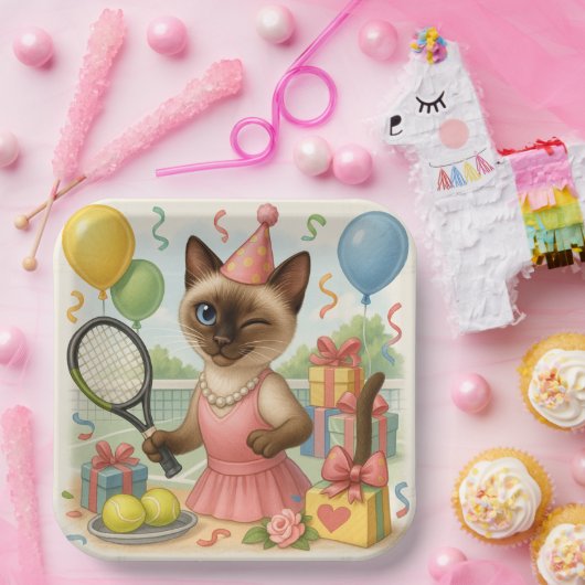 テニス猫ポーソフバースデーパーティー ペーパープレート (パーティー)