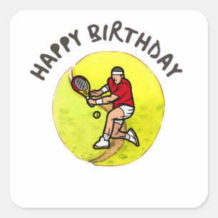 テニス用ボールで誕生日選手がボールに乗っている スクエアシール