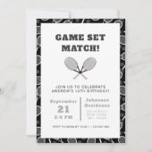 テニス男子誕生日パーティー ラケットの招待状 招待状 (正面)