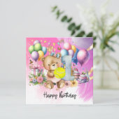 テニス第1期誕生日のベビーガールピンクテーマ カード (スタンド正面)
