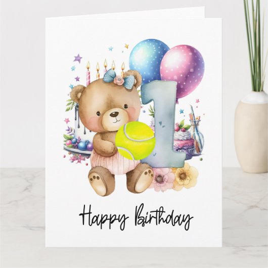 テニス第1期誕生日のベビーガールピンクテーマ カード (正面)