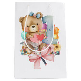 テニス第1期誕生日のベビーガールピンクテーマ ミディアムペーパーバッグ