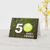 テニス第50誕生日カード（ボール付きグリーン） カード (黄色い花)