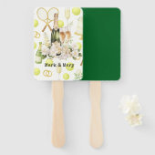 テニス結婚のテーマとシャンパンラケットリングや輪 ハンドファン (正面&裏面)