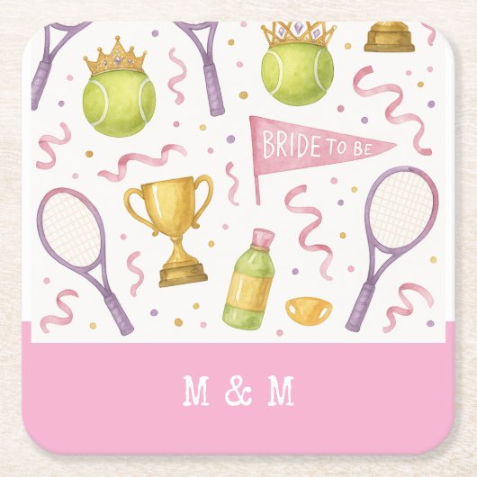 テニス結婚のバチェロレッテブライダル花嫁のためのテーマ スクエアペーパーコースター (正面)